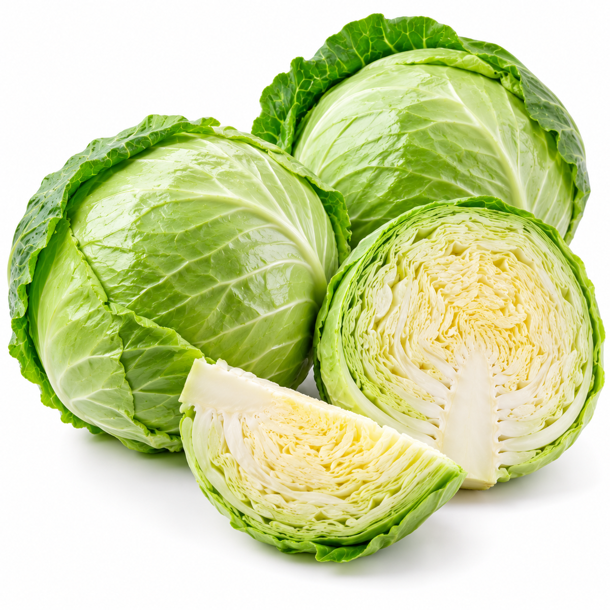 Fresh green cabbage (patta gobhi) with whole heads and sliced wedges – Kart Basket