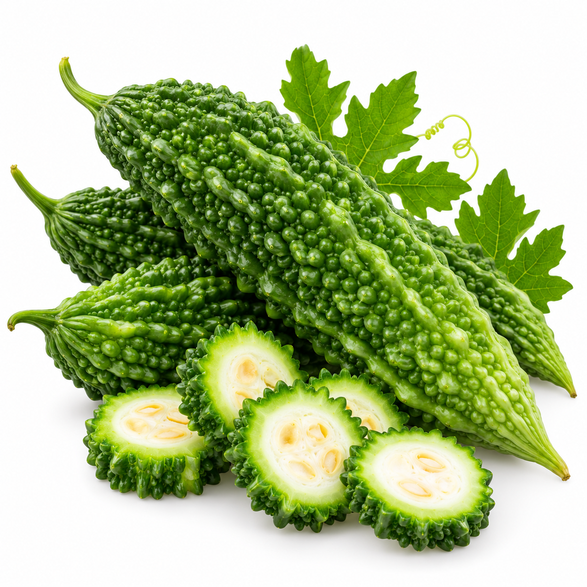 Fresh green bitter gourd (karela) with whole vegetables and sliced pieces – Kart Basket