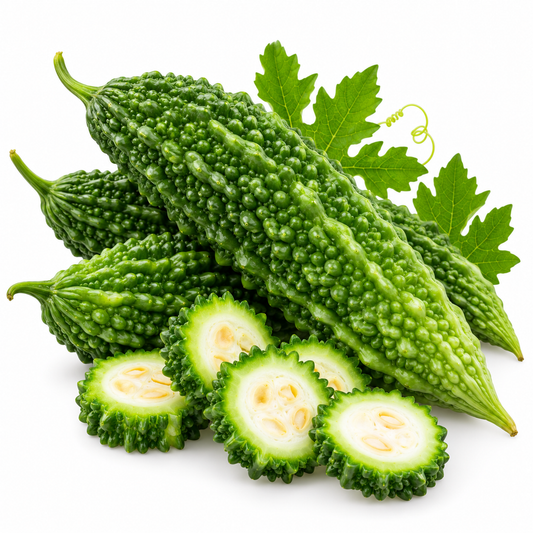 Fresh green bitter gourd (karela) with whole vegetables and sliced pieces – Kart Basket