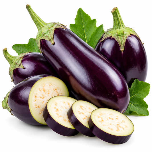 Fresh purple brinjal (baingan) with whole eggplants and sliced pieces – Kart Basket